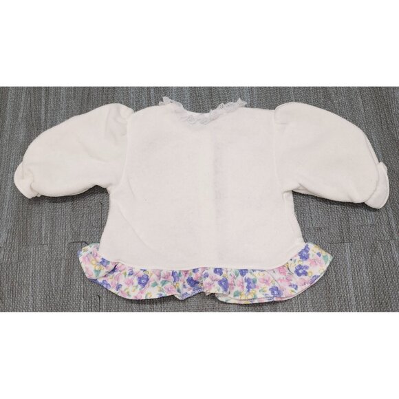 Vintage Baby Girls Newborn Center Aisle Sweatshirt Top White Floral Ruffle 0-6 M - Picture 2 of 4